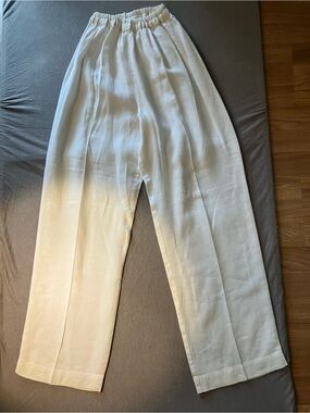 White Linen Blend Elastic Waist Trousers